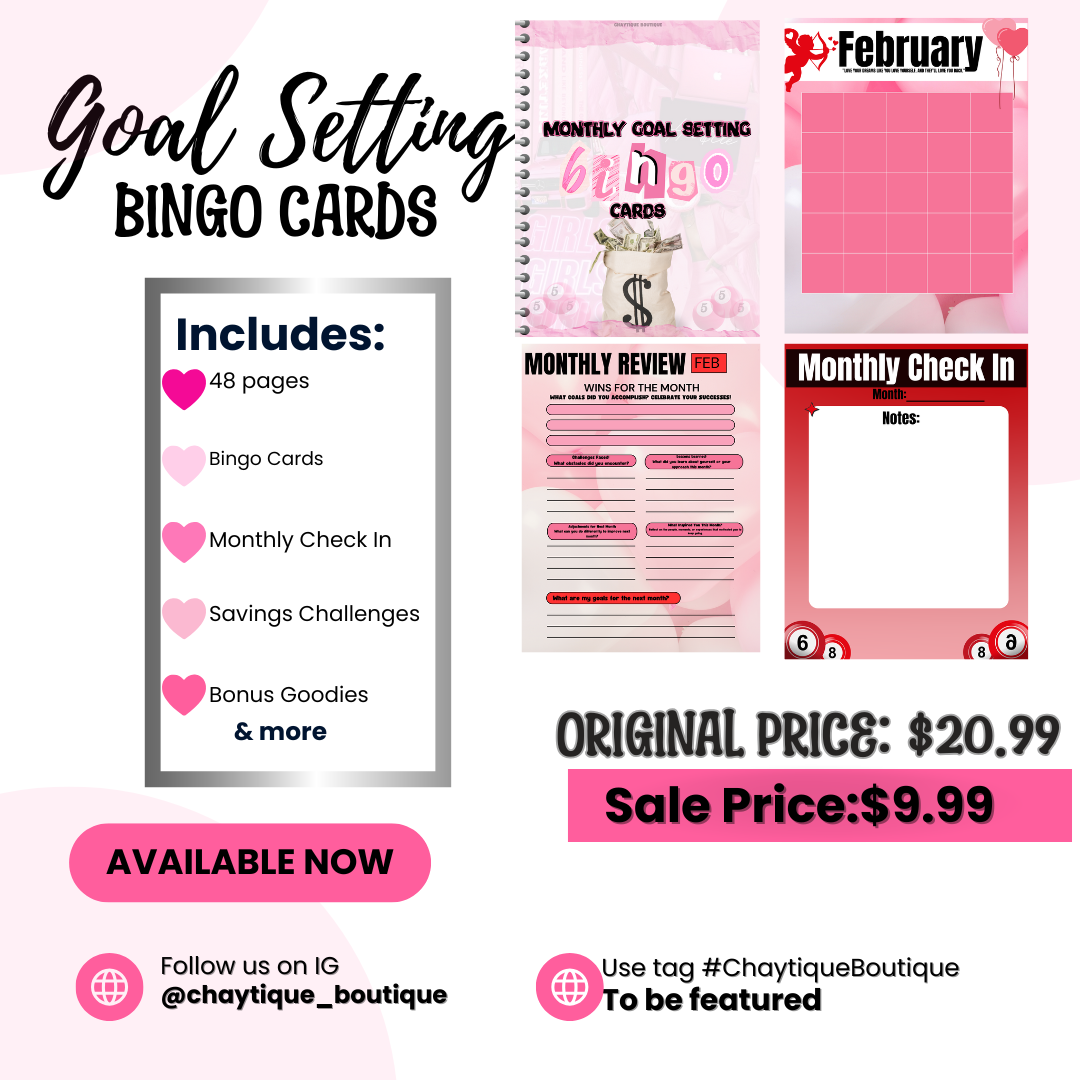 Monthly Goal Setting Bingo Cards