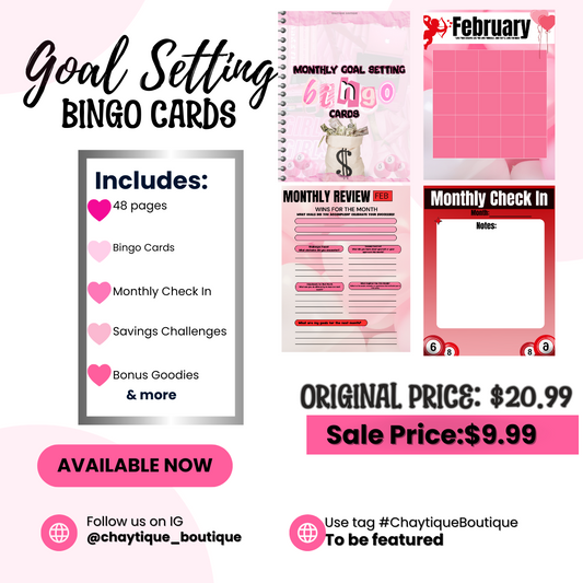 Monthly Goal Setting Bingo Cards