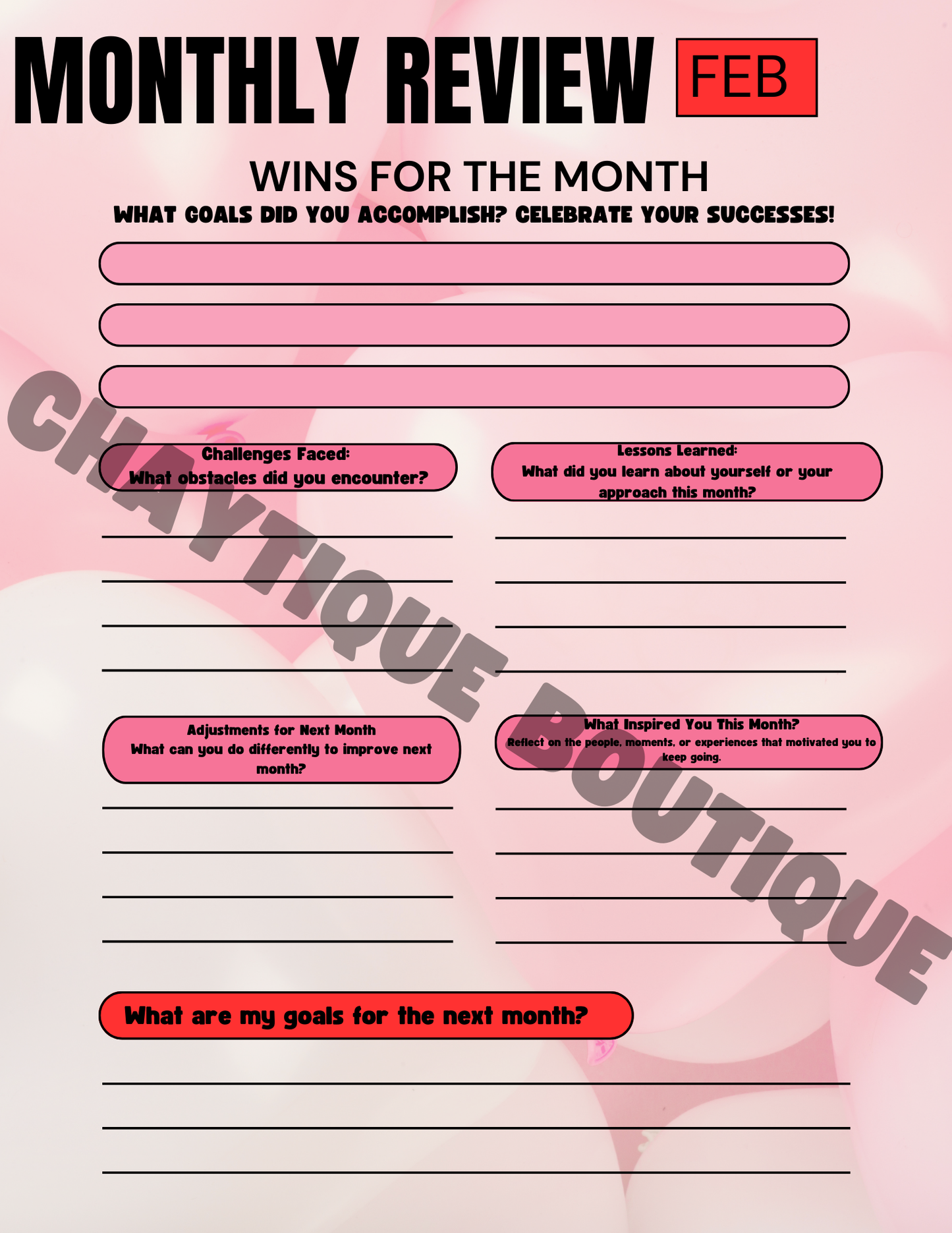 Monthly Goal Setting Bingo Cards